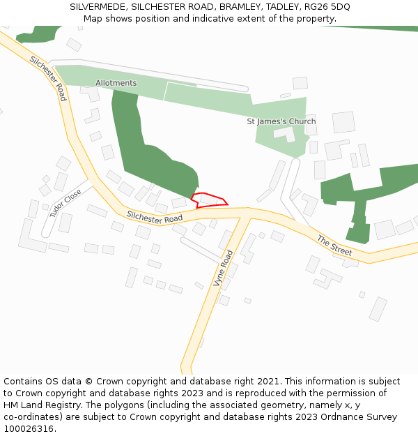 SILVERMEDE, SILCHESTER ROAD, BRAMLEY, TADLEY, RG26 5DQ: Location map and indicative extent of plot