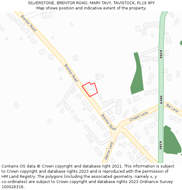 SILVERSTONE, BRENTOR ROAD, MARY TAVY, TAVISTOCK, PL19 9PY: Location map and indicative extent of plot