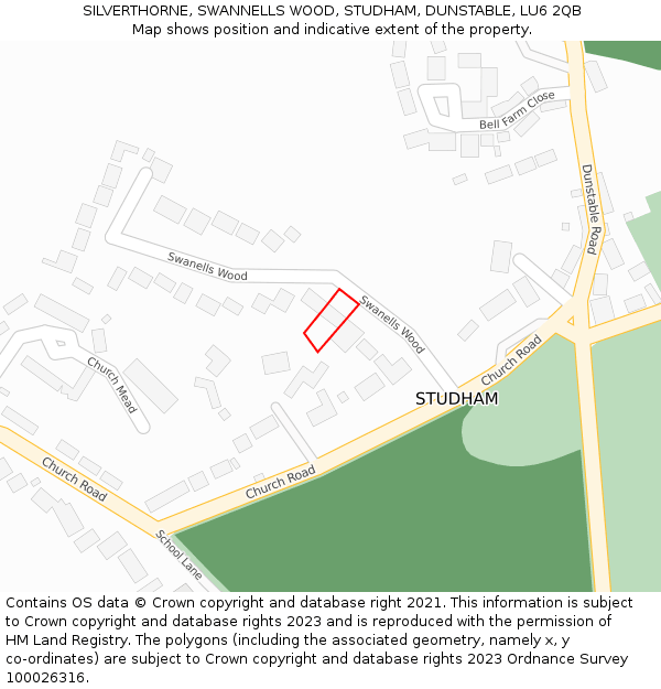 SILVERTHORNE, SWANNELLS WOOD, STUDHAM, DUNSTABLE, LU6 2QB: Location map and indicative extent of plot