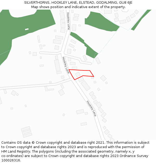 SILVERTHORNS, HOOKLEY LANE, ELSTEAD, GODALMING, GU8 6JE: Location map and indicative extent of plot