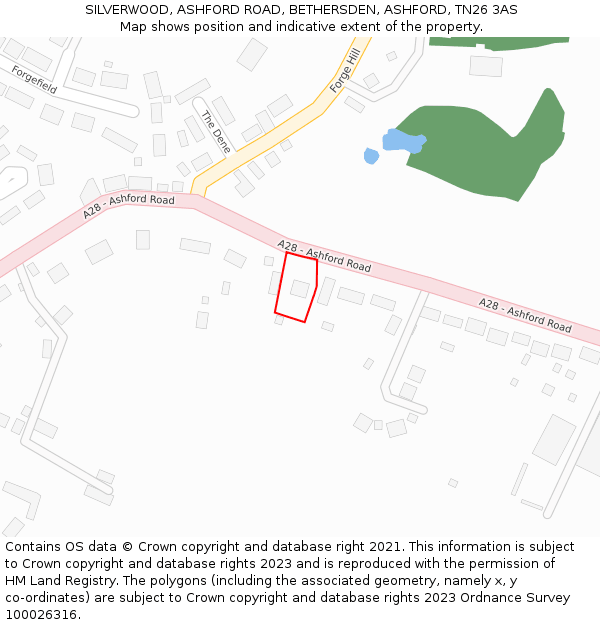 SILVERWOOD, ASHFORD ROAD, BETHERSDEN, ASHFORD, TN26 3AS: Location map and indicative extent of plot