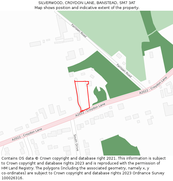 SILVERWOOD, CROYDON LANE, BANSTEAD, SM7 3AT: Location map and indicative extent of plot