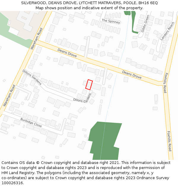 SILVERWOOD, DEANS DROVE, LYTCHETT MATRAVERS, POOLE, BH16 6EQ: Location map and indicative extent of plot