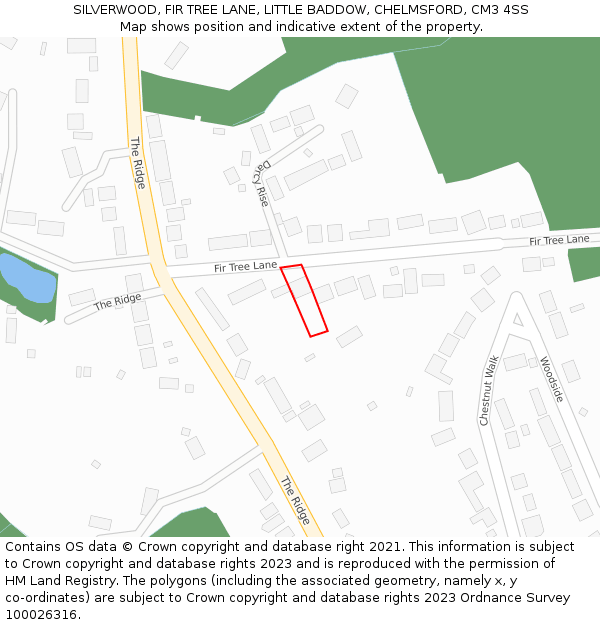 SILVERWOOD, FIR TREE LANE, LITTLE BADDOW, CHELMSFORD, CM3 4SS: Location map and indicative extent of plot