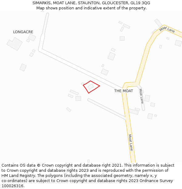 SIMARKIS, MOAT LANE, STAUNTON, GLOUCESTER, GL19 3QG: Location map and indicative extent of plot