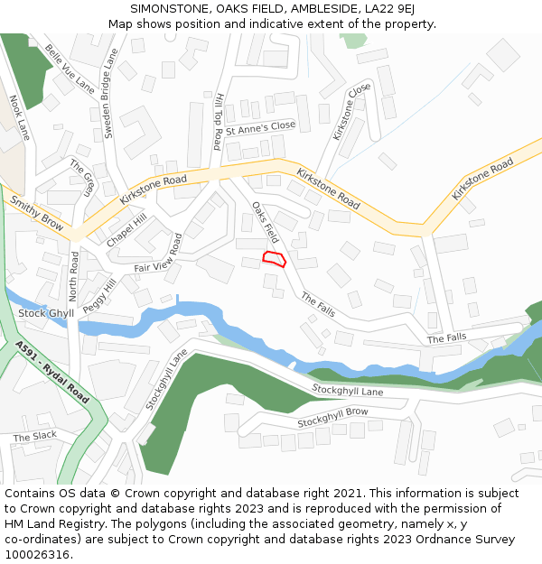 SIMONSTONE, OAKS FIELD, AMBLESIDE, LA22 9EJ: Location map and indicative extent of plot