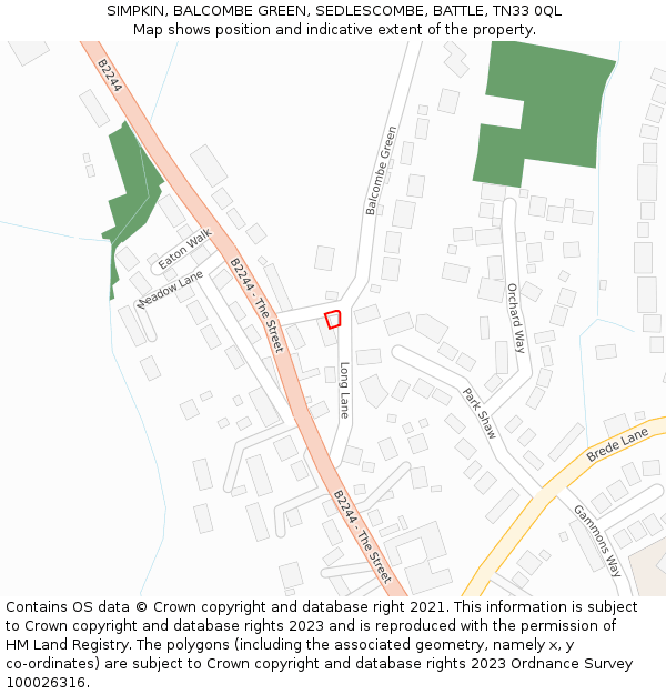 SIMPKIN, BALCOMBE GREEN, SEDLESCOMBE, BATTLE, TN33 0QL: Location map and indicative extent of plot