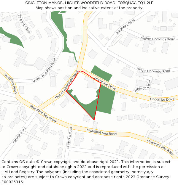 SINGLETON MANOR, HIGHER WOODFIELD ROAD, TORQUAY, TQ1 2LE: Location map and indicative extent of plot