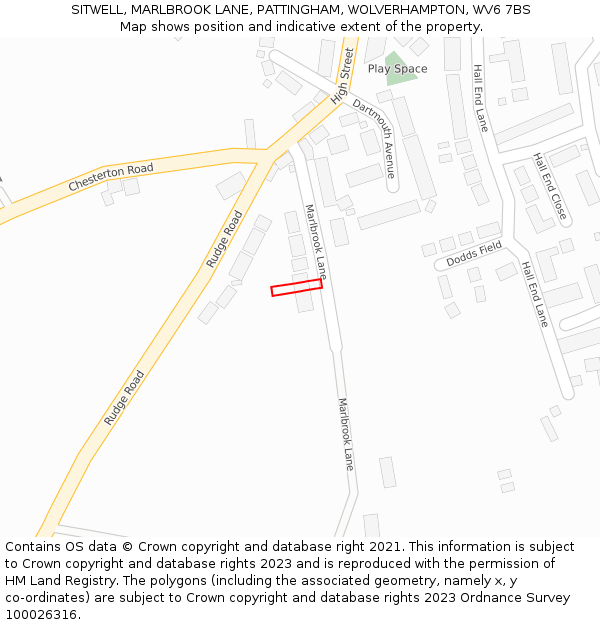 SITWELL, MARLBROOK LANE, PATTINGHAM, WOLVERHAMPTON, WV6 7BS: Location map and indicative extent of plot