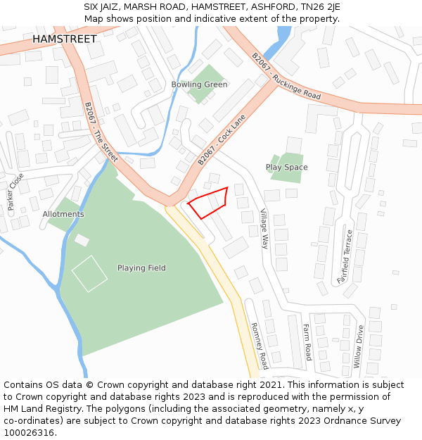 SIX JAIZ, MARSH ROAD, HAMSTREET, ASHFORD, TN26 2JE: Location map and indicative extent of plot