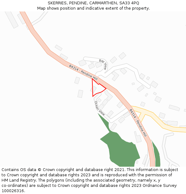 SKERRIES, PENDINE, CARMARTHEN, SA33 4PQ: Location map and indicative extent of plot