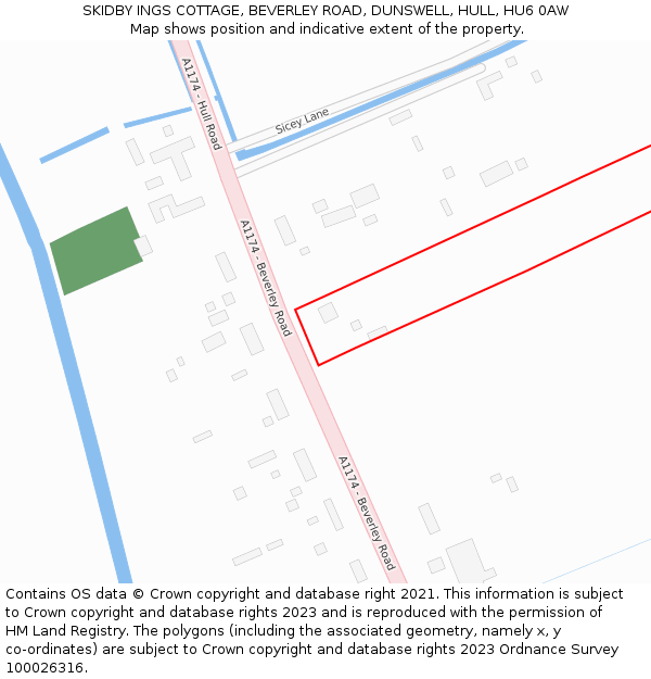 SKIDBY INGS COTTAGE, BEVERLEY ROAD, DUNSWELL, HULL, HU6 0AW: Location map and indicative extent of plot