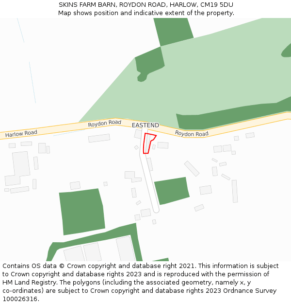 SKINS FARM BARN, ROYDON ROAD, HARLOW, CM19 5DU: Location map and indicative extent of plot