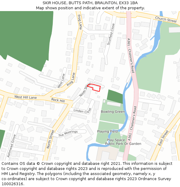 SKIR HOUSE, BUTTS PATH, BRAUNTON, EX33 1BA: Location map and indicative extent of plot