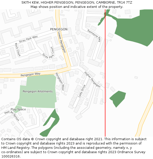 SKITH KEW, HIGHER PENGEGON, PENGEGON, CAMBORNE, TR14 7TZ: Location map and indicative extent of plot