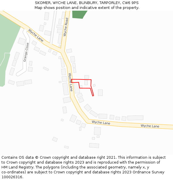 SKOMER, WYCHE LANE, BUNBURY, TARPORLEY, CW6 9PS: Location map and indicative extent of plot