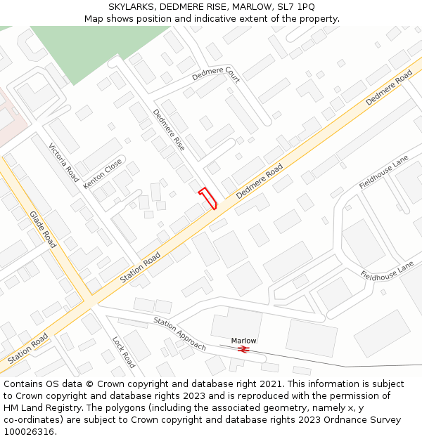 SKYLARKS, DEDMERE RISE, MARLOW, SL7 1PQ: Location map and indicative extent of plot