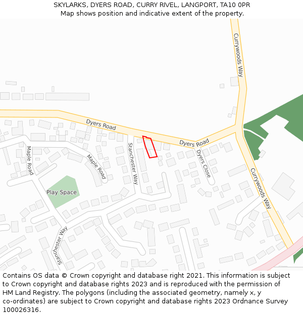 SKYLARKS, DYERS ROAD, CURRY RIVEL, LANGPORT, TA10 0PR: Location map and indicative extent of plot