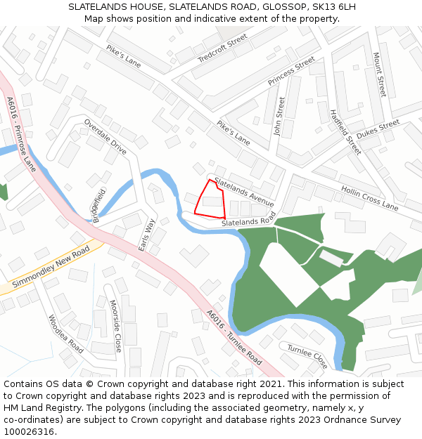 SLATELANDS HOUSE, SLATELANDS ROAD, GLOSSOP, SK13 6LH: Location map and indicative extent of plot