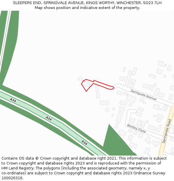 SLEEPERS END, SPRINGVALE AVENUE, KINGS WORTHY, WINCHESTER, SO23 7LH: Location map and indicative extent of plot