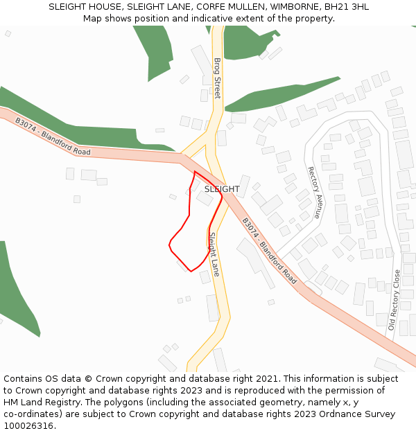 SLEIGHT HOUSE, SLEIGHT LANE, CORFE MULLEN, WIMBORNE, BH21 3HL: Location map and indicative extent of plot