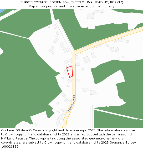 SLIPPER COTTAGE, ROTTEN ROW, TUTTS CLUMP, READING, RG7 6LQ: Location map and indicative extent of plot