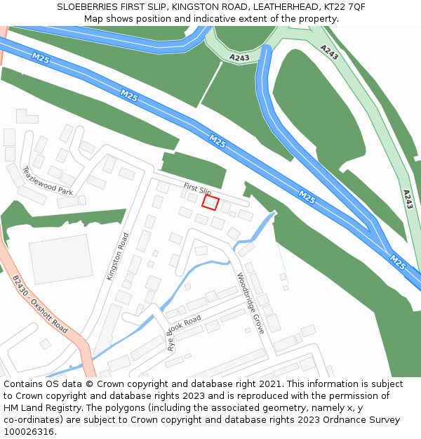 SLOEBERRIES FIRST SLIP, KINGSTON ROAD, LEATHERHEAD, KT22 7QF: Location map and indicative extent of plot