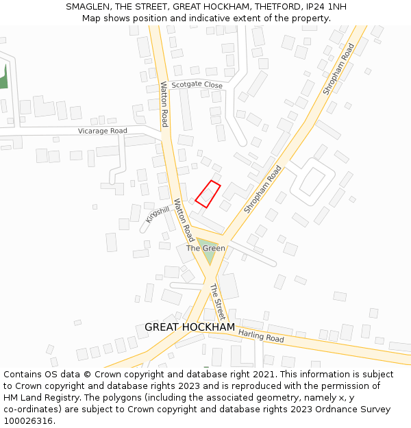 SMAGLEN, THE STREET, GREAT HOCKHAM, THETFORD, IP24 1NH: Location map and indicative extent of plot