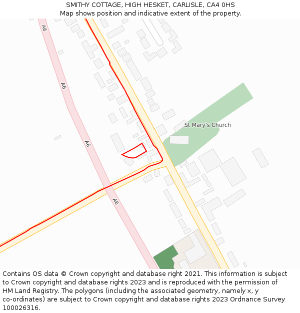 SMITHY COTTAGE, HIGH HESKET, CARLISLE, CA4 0HS: Location map and indicative extent of plot