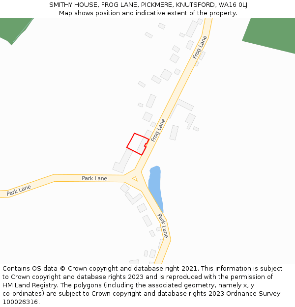 SMITHY HOUSE, FROG LANE, PICKMERE, KNUTSFORD, WA16 0LJ: Location map and indicative extent of plot