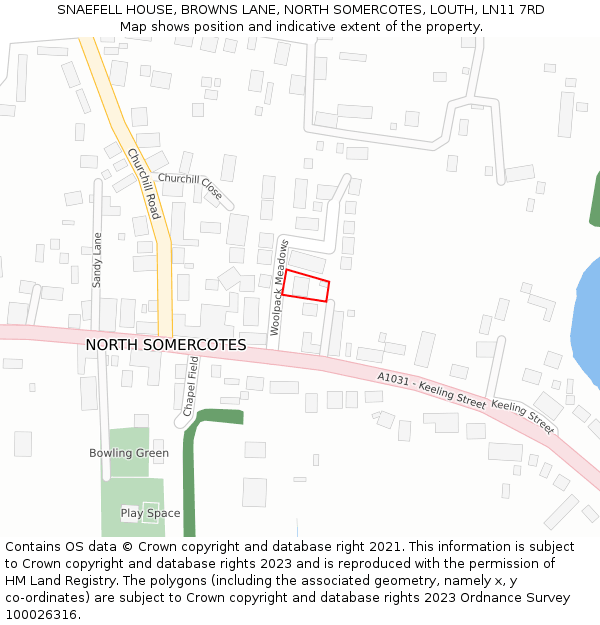 SNAEFELL HOUSE, BROWNS LANE, NORTH SOMERCOTES, LOUTH, LN11 7RD: Location map and indicative extent of plot