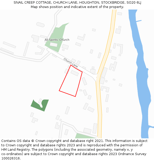 SNAIL CREEP COTTAGE, CHURCH LANE, HOUGHTON, STOCKBRIDGE, SO20 6LJ: Location map and indicative extent of plot