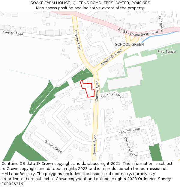 SOAKE FARM HOUSE, QUEENS ROAD, FRESHWATER, PO40 9ES: Location map and indicative extent of plot