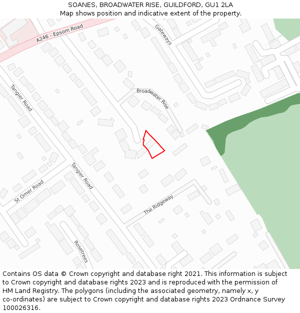 SOANES, BROADWATER RISE, GUILDFORD, GU1 2LA: Location map and indicative extent of plot