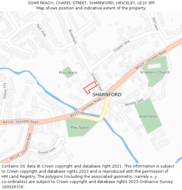 SOAR REACH, CHAPEL STREET, SHARNFORD, HINCKLEY, LE10 3PF: Location map and indicative extent of plot