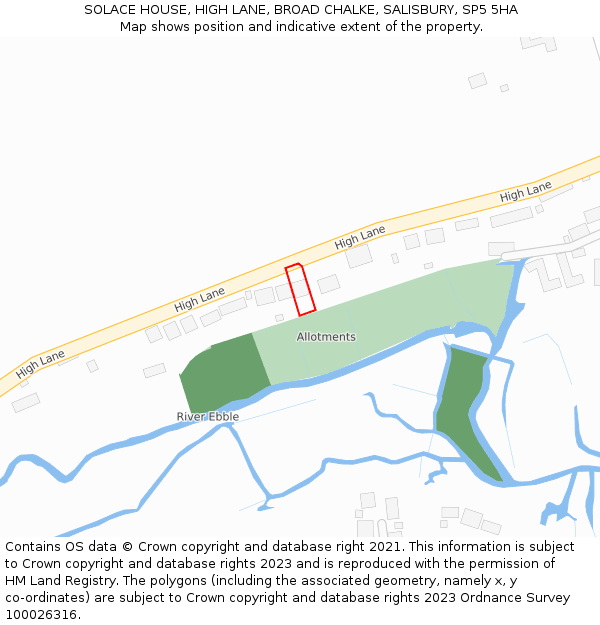 SOLACE HOUSE, HIGH LANE, BROAD CHALKE, SALISBURY, SP5 5HA: Location map and indicative extent of plot