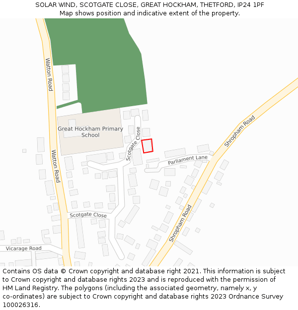 SOLAR WIND, SCOTGATE CLOSE, GREAT HOCKHAM, THETFORD, IP24 1PF: Location map and indicative extent of plot