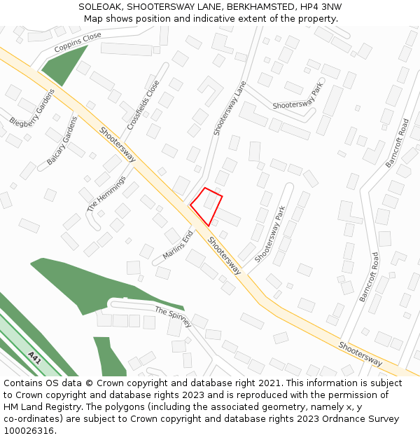 SOLEOAK, SHOOTERSWAY LANE, BERKHAMSTED, HP4 3NW: Location map and indicative extent of plot