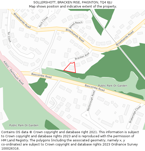 SOLLERSHOTT, BRACKEN RISE, PAIGNTON, TQ4 6JU: Location map and indicative extent of plot