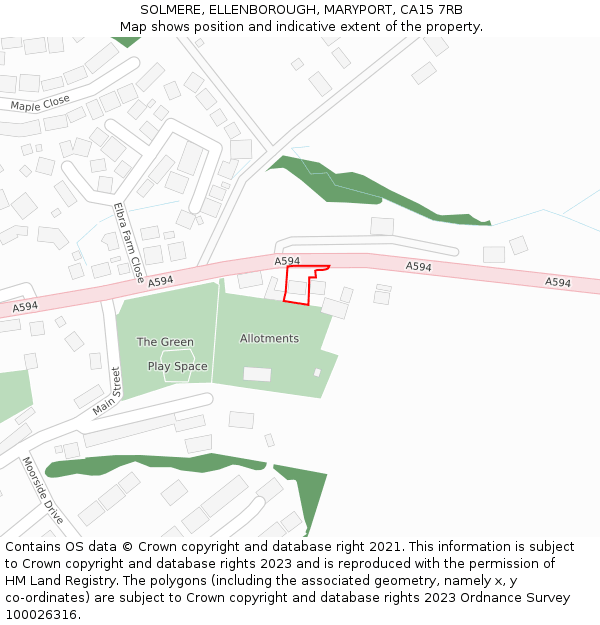 SOLMERE, ELLENBOROUGH, MARYPORT, CA15 7RB: Location map and indicative extent of plot