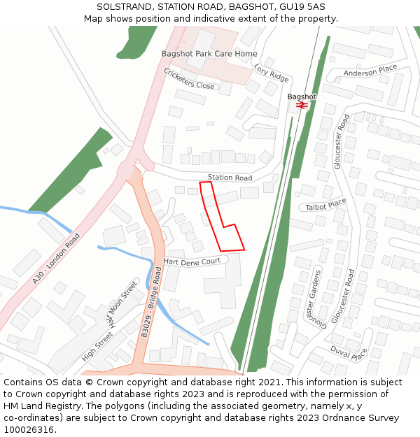 SOLSTRAND, STATION ROAD, BAGSHOT, GU19 5AS: Location map and indicative extent of plot