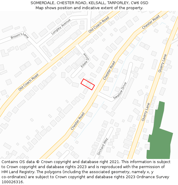 SOMERDALE, CHESTER ROAD, KELSALL, TARPORLEY, CW6 0SD: Location map and indicative extent of plot