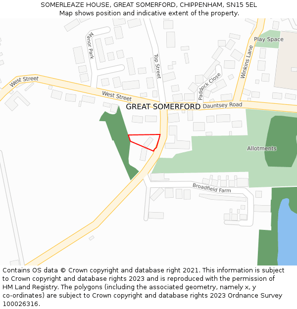 SOMERLEAZE HOUSE, GREAT SOMERFORD, CHIPPENHAM, SN15 5EL: Location map and indicative extent of plot