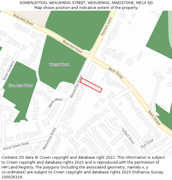 SOMERLEYTON, WEAVERING STREET, WEAVERING, MAIDSTONE, ME14 5JS: Location map and indicative extent of plot