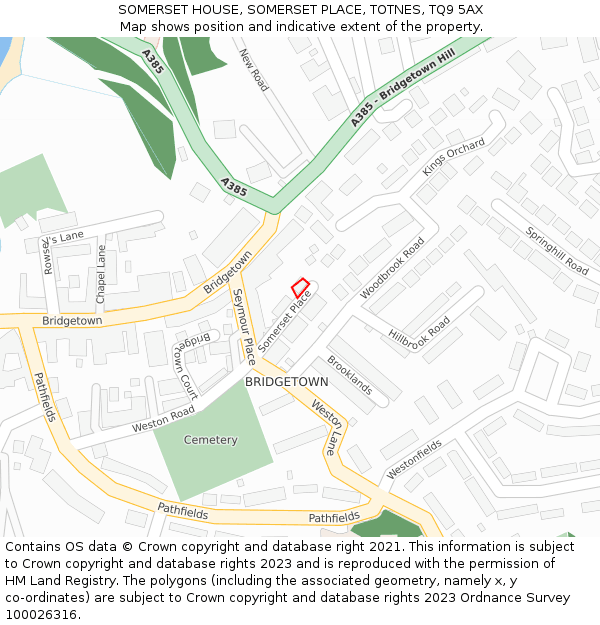 SOMERSET HOUSE, SOMERSET PLACE, TOTNES, TQ9 5AX: Location map and indicative extent of plot