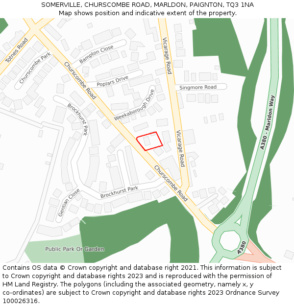 SOMERVILLE, CHURSCOMBE ROAD, MARLDON, PAIGNTON, TQ3 1NA: Location map and indicative extent of plot