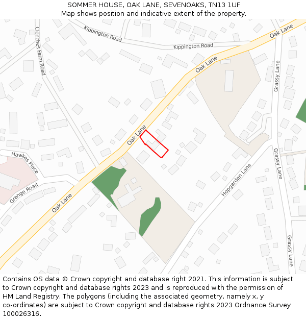 SOMMER HOUSE, OAK LANE, SEVENOAKS, TN13 1UF: Location map and indicative extent of plot