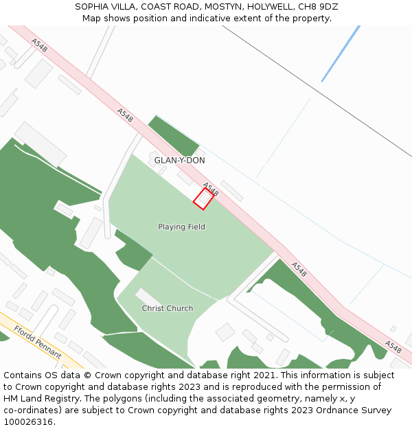 SOPHIA VILLA, COAST ROAD, MOSTYN, HOLYWELL, CH8 9DZ: Location map and indicative extent of plot