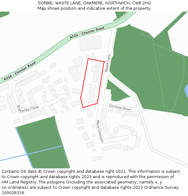 SORBIE, WASTE LANE, OAKMERE, NORTHWICH, CW8 2HG: Location map and indicative extent of plot