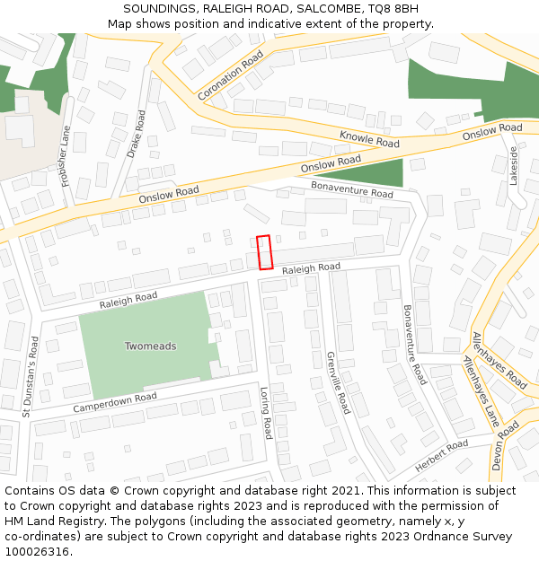 SOUNDINGS, RALEIGH ROAD, SALCOMBE, TQ8 8BH: Location map and indicative extent of plot